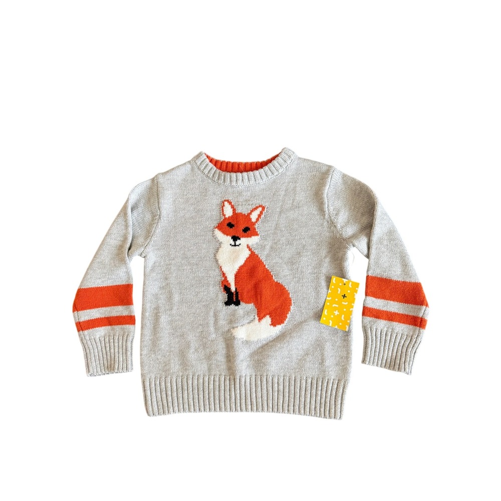 Rumi + Ryder Fox Graphic Crewneck Sweater Orange Striped Size 2T Autumn Fall